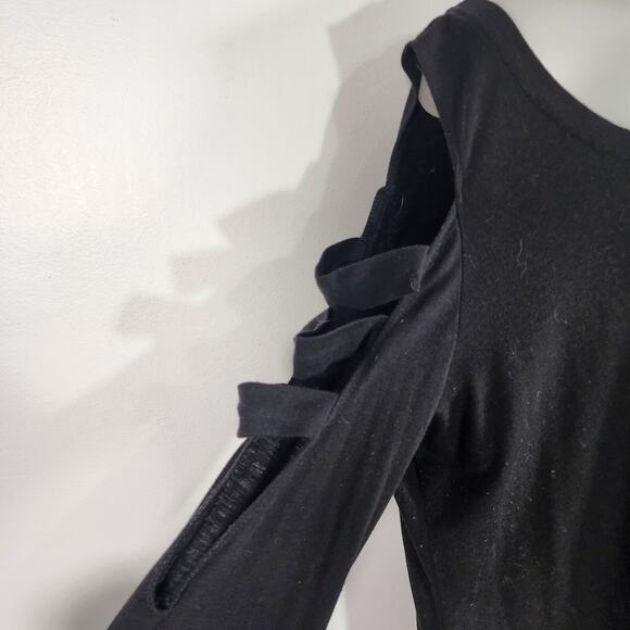 Leo Rosi Women's Gray Open Shoulder Long Sleeve Knit Top Size XL Casual Cutout - Picture 7 of 10